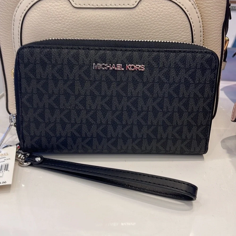 Michael Kors MK Signature Large Flat Multi-Function Phone Case Wallet Wristlet